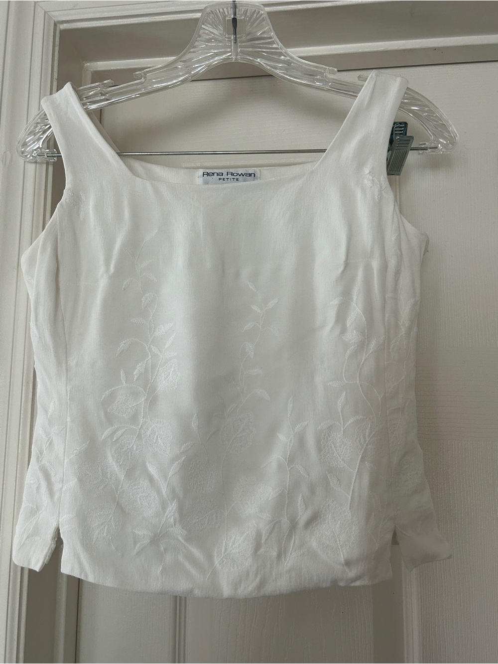 Rena Rowan White Embroidered Square-Neck Camisole